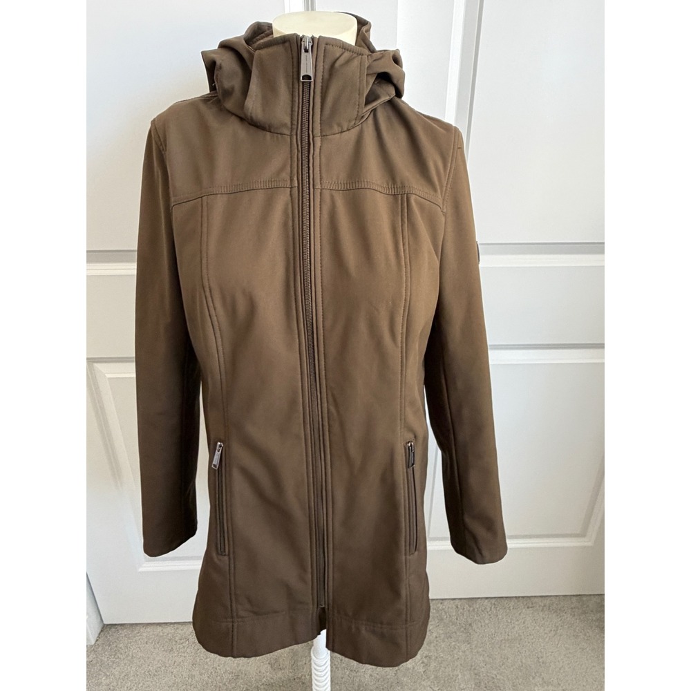 Andrew Marc Womens Brown Softshell Jacket Water Repellent Hooded Size S